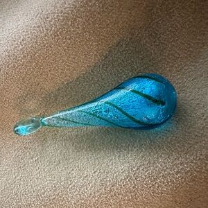 Glass Pendant Statement Necklace Blue Red Swirl Teardrop